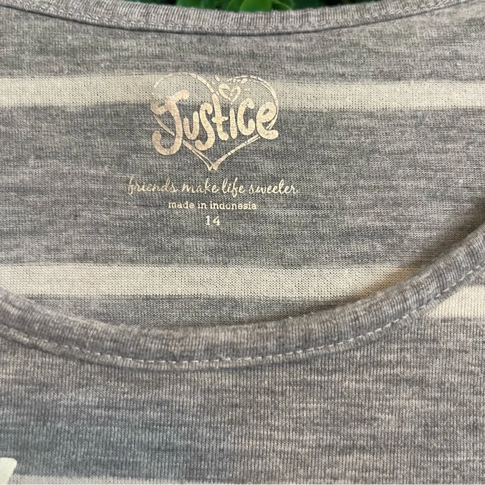 Justice Girls Size 14 Grey Striped Shirt Ruffle Sleeve 